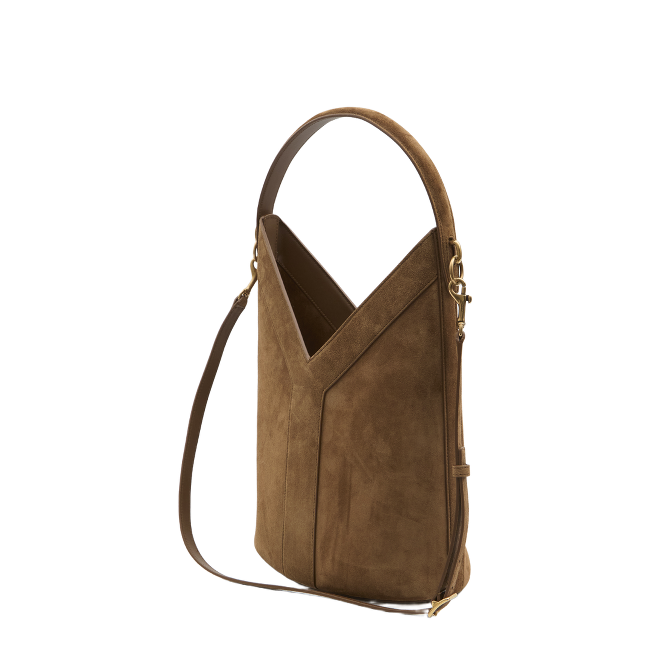 Y Large Suede Bucket Bag - Caramel Brown - Image 2