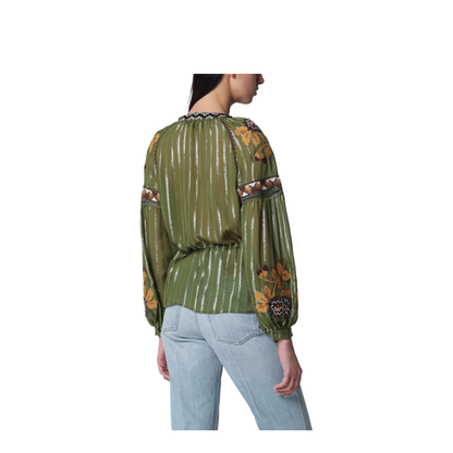 Embroidered Lurex Silk Shirt Green Camou - Image 2