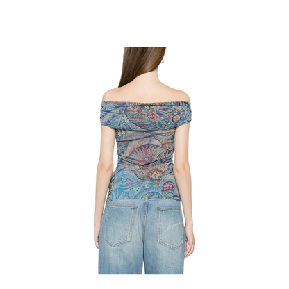 SEMI-SHEER STRAIGHT NECK PATTERNED TOP - Image 4