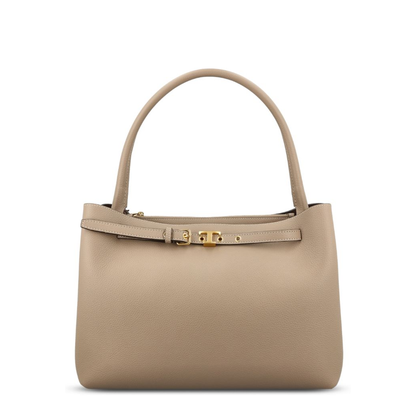T Timeless Small Calf Leather Tote Bag - Beige Taupe - Image 2