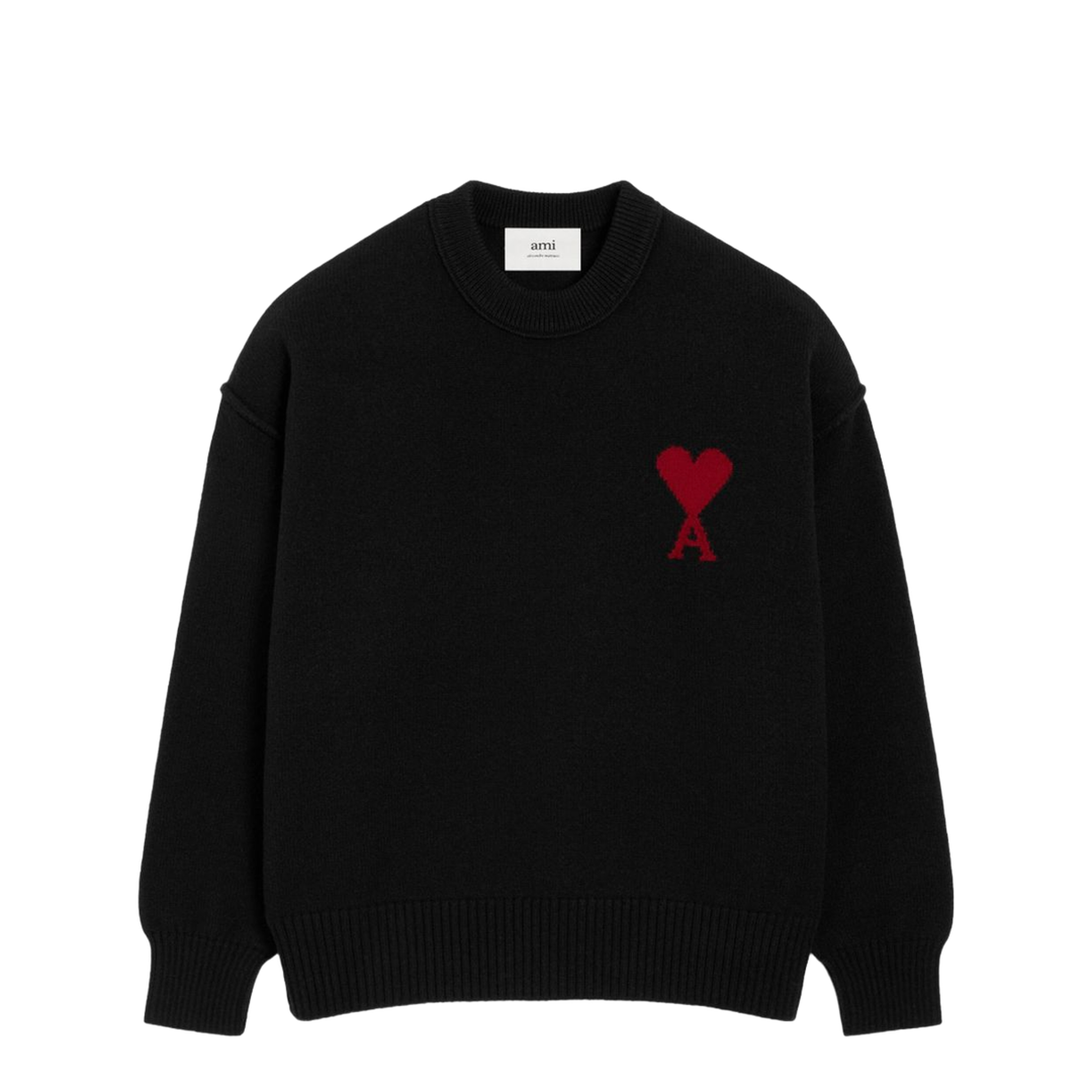 Black Wool De Coeur Crewneck Sweater - Image 1