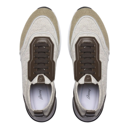Beige And Light Brown Linen And Cotton Knit Sneakers - Image 3