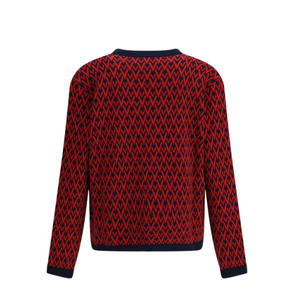 Navy and Red Wool V-Pattern Cardigan - Image 2