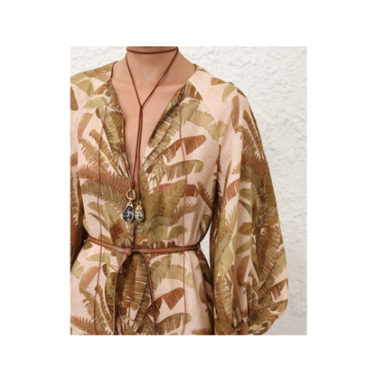 Palm Ascension Linen Midi Dress - Image 5