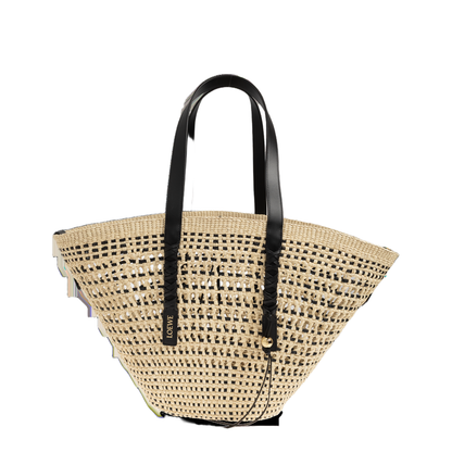 Anagram Basket Medium Iraca Palm Basket Bag - Natural/Black - Image 1