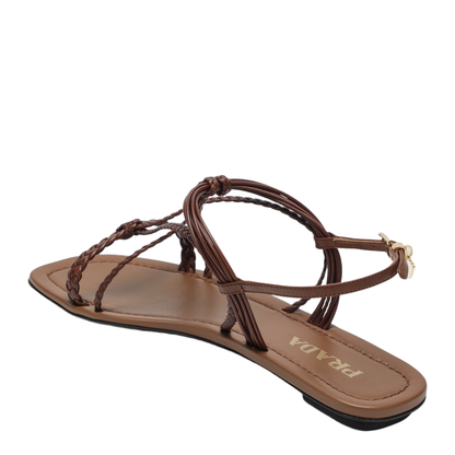 Leather Flat Sandals in Tan - Image 2