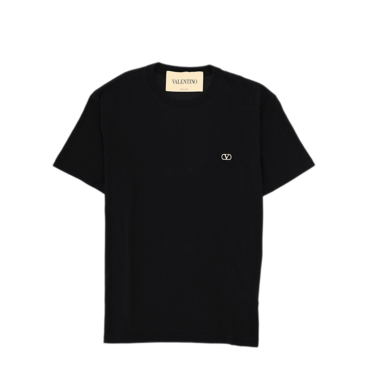 Black Cotton T-Shirt With Vlogo Embroidery - Image 1