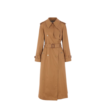 Cotton Gabardine Belted Long Trench Coat - Image 1