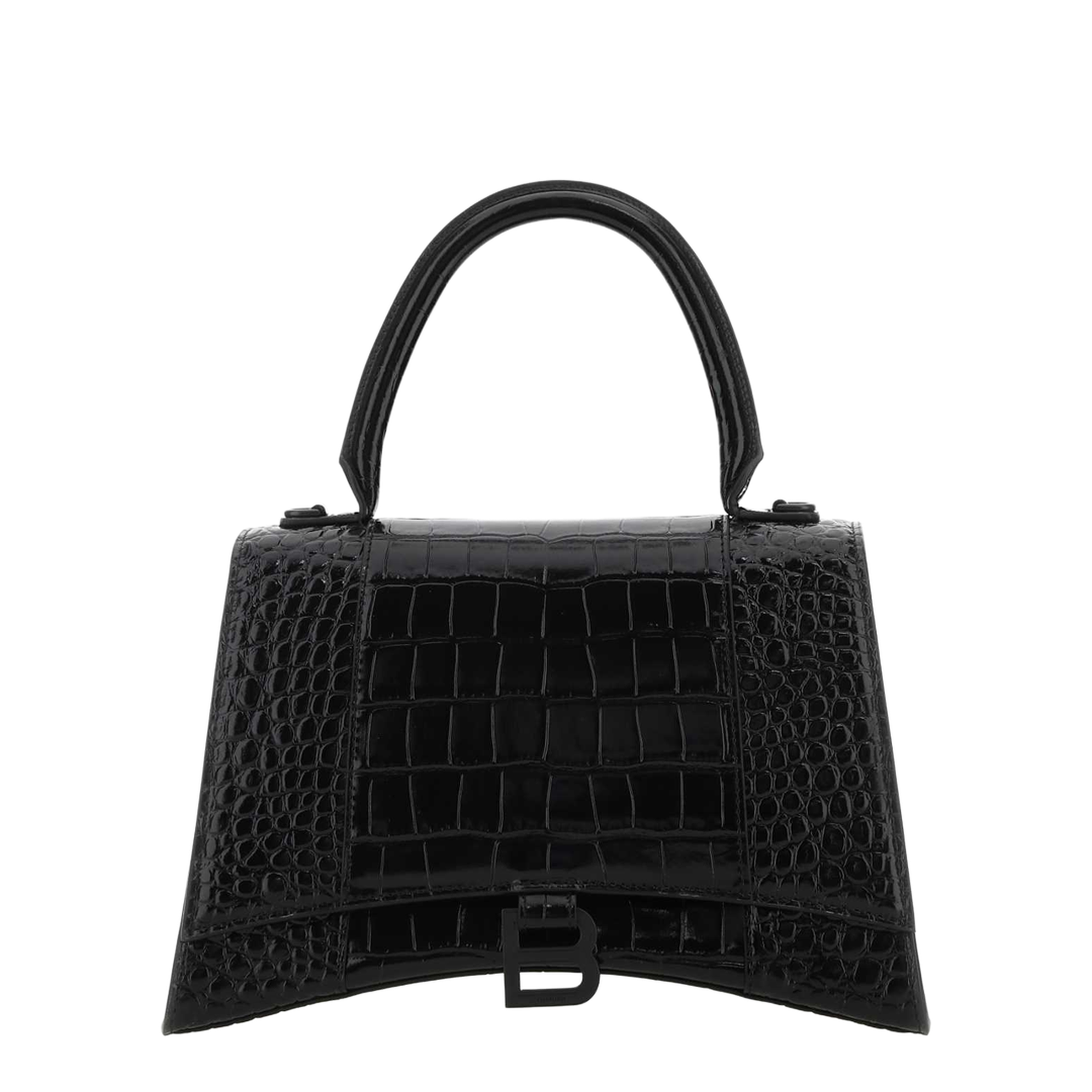 BLACK LEATHER HOURGLASS HANDBAG - Image 1
