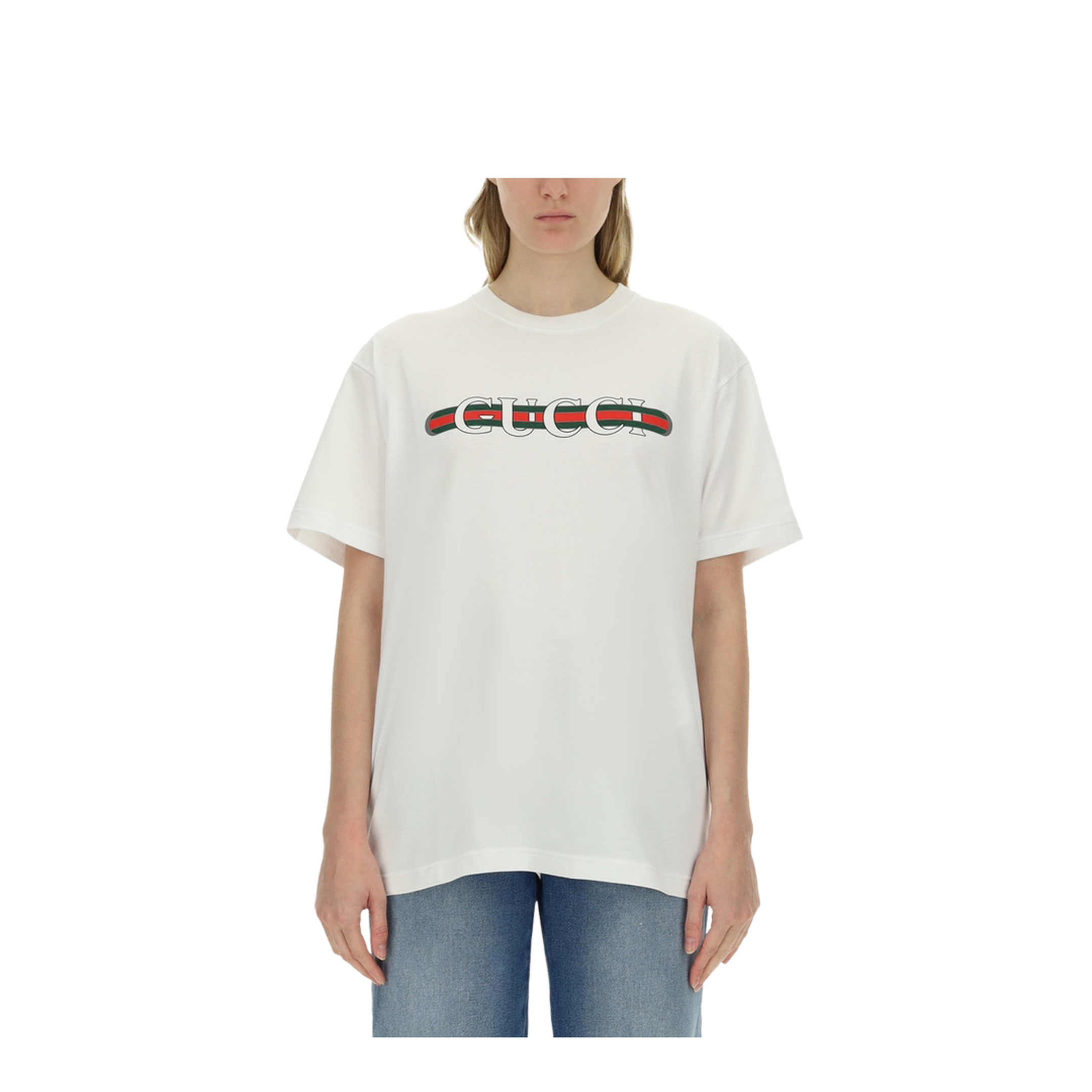 Printed Cotton Jersey T-Shirt in White - Image 1