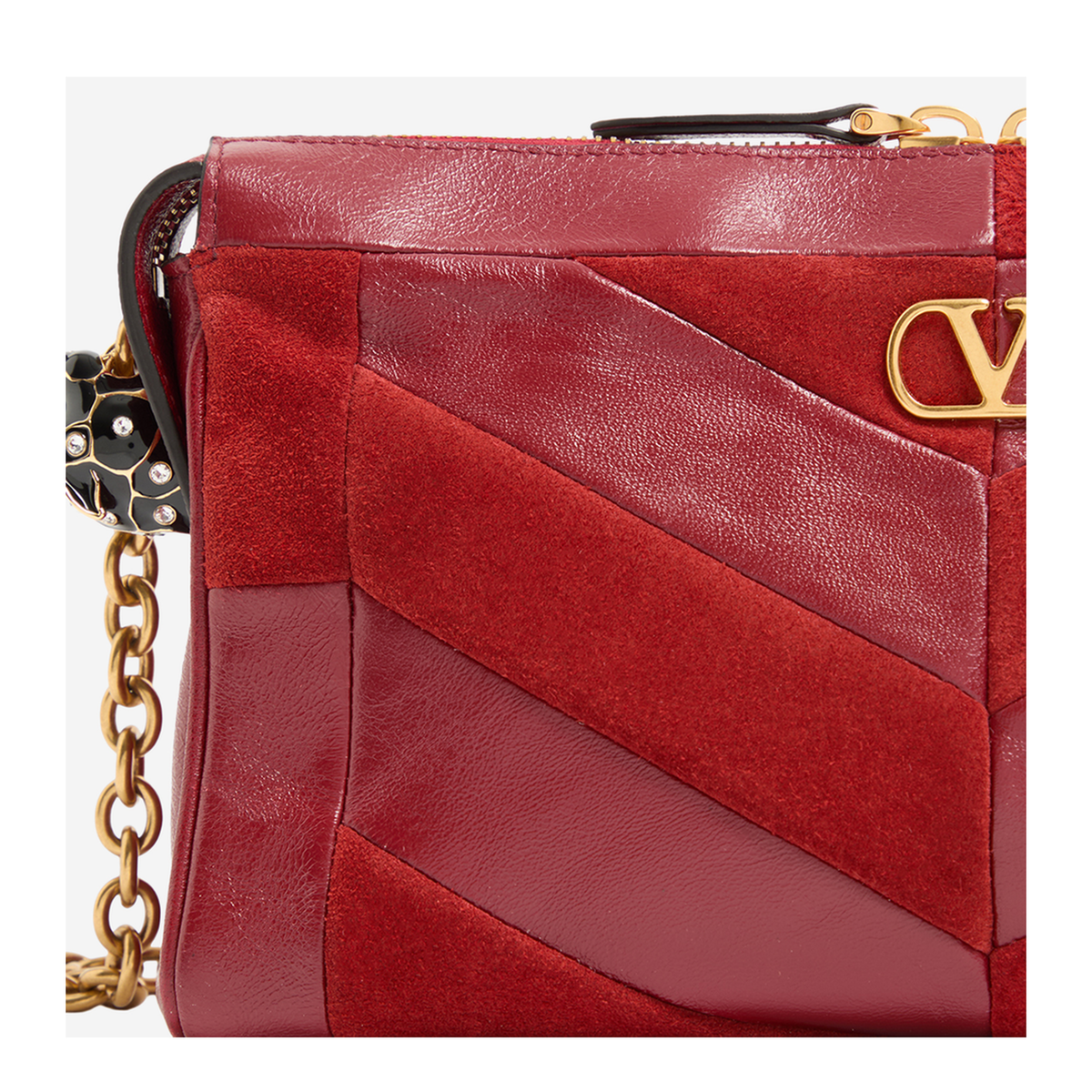 Panthea Small Suede Leather Patchwork Shoulder Bag - Red - Image 4