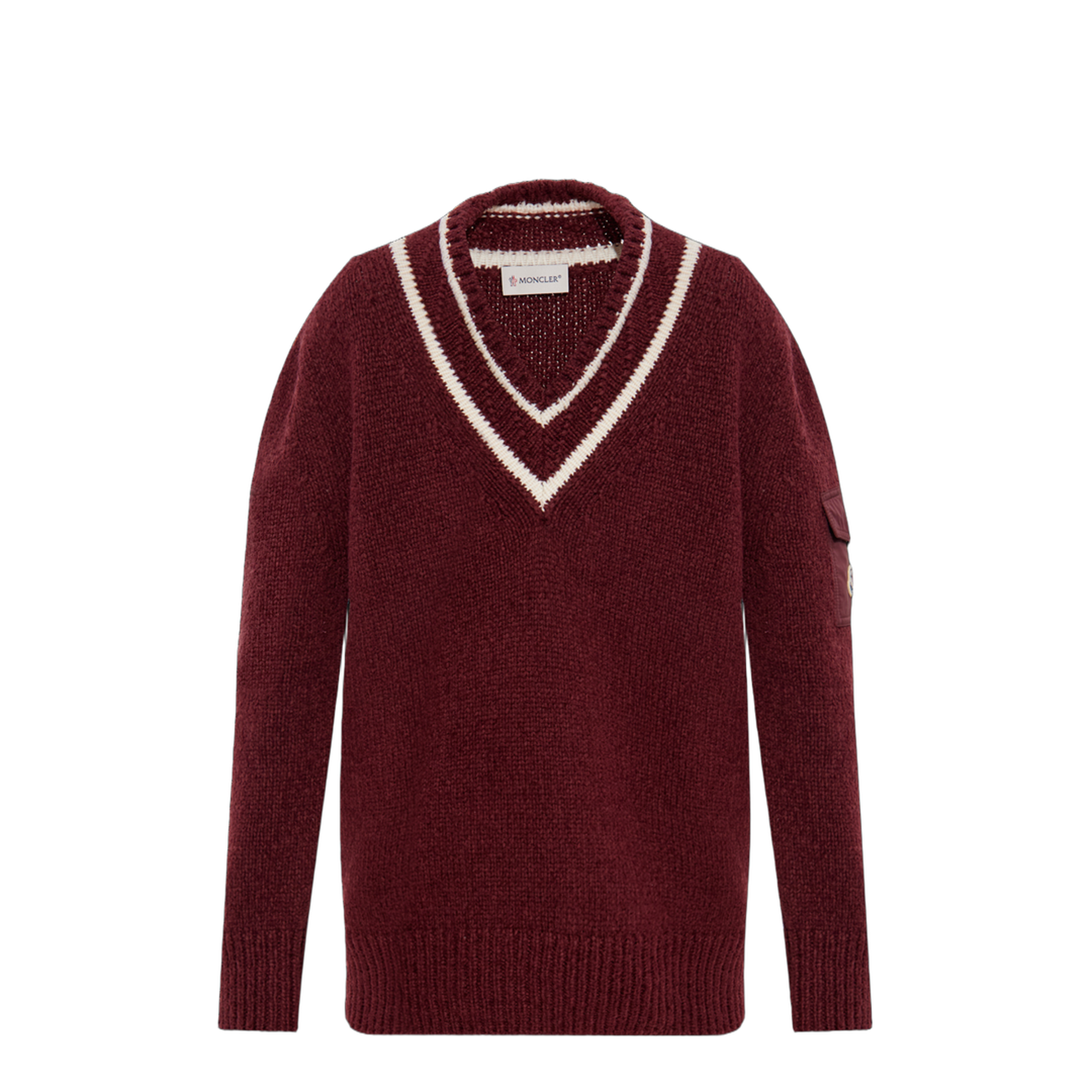 Burgundy Padded V-Neck Cotton & Wool Blend Jumper - Image 1