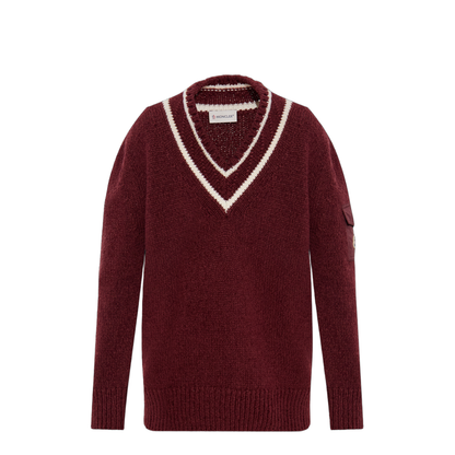 Burgundy Padded V-Neck Cotton & Wool Blend Jumper - Image 1