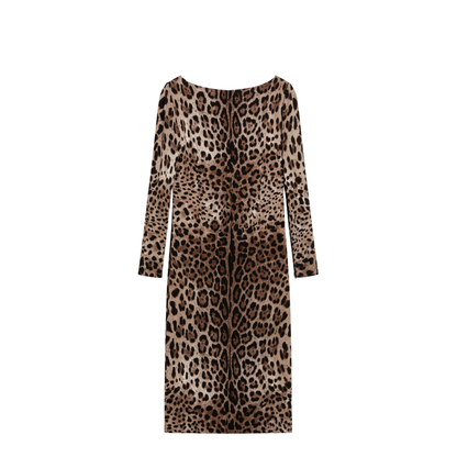 Leopard-print long-sleeve dress in viscose - Image 2