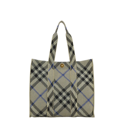 Embroidered Canvas Medium Check Shopping Bag - Image 1