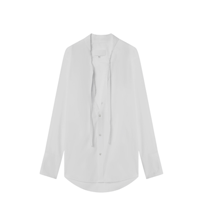 Deep V-Neck Cotton Poplin Shirt In White - Image 1
