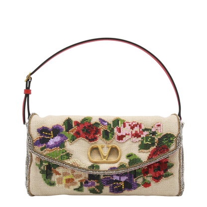 Soft Beads Embroidered Linen Shoulder Bag - Image 1