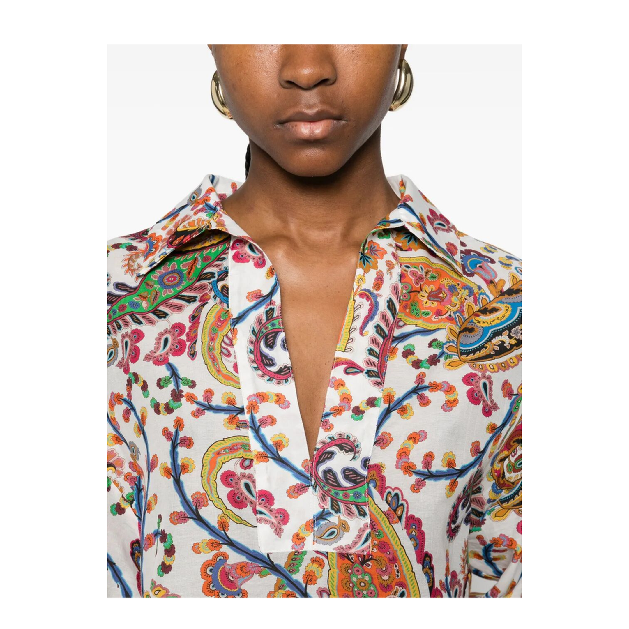 Paisley-Print V-Neck Beach Kimono Shirt - Image 2