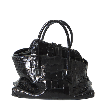 La Passeggiata Mini Croc-Effect Calf Leather Top-Handle Bag - Black - Image 1