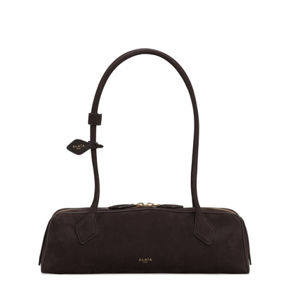 Le Teckel Medium Nubuck Shoulder Bag - Brown/Gold - Image 1