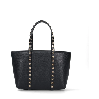 Black Leather Small Rockstud Shopping Bag - Image 1
