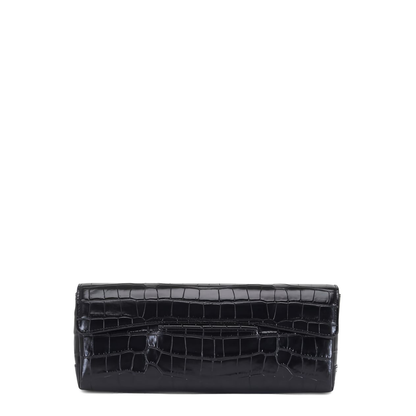 T-Clutch Croco-Embossed Leather Clutch - Black - Image 1
