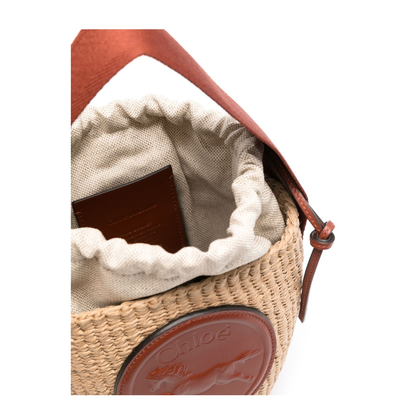 Horse Medal Small Raffia Basket Bag - Beige - Image 4
