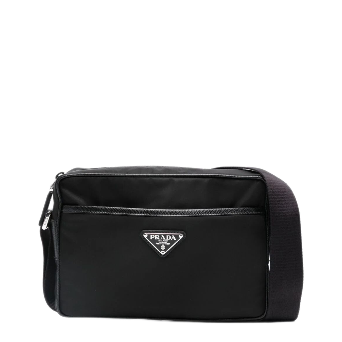 Re-Nylon Saffiano Leather Messenger Bag - Black - Image 1