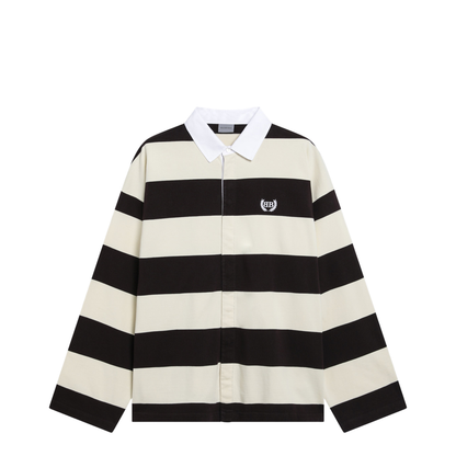 Striped Jersey Polo Shirt in Cotton Brown - Image 1