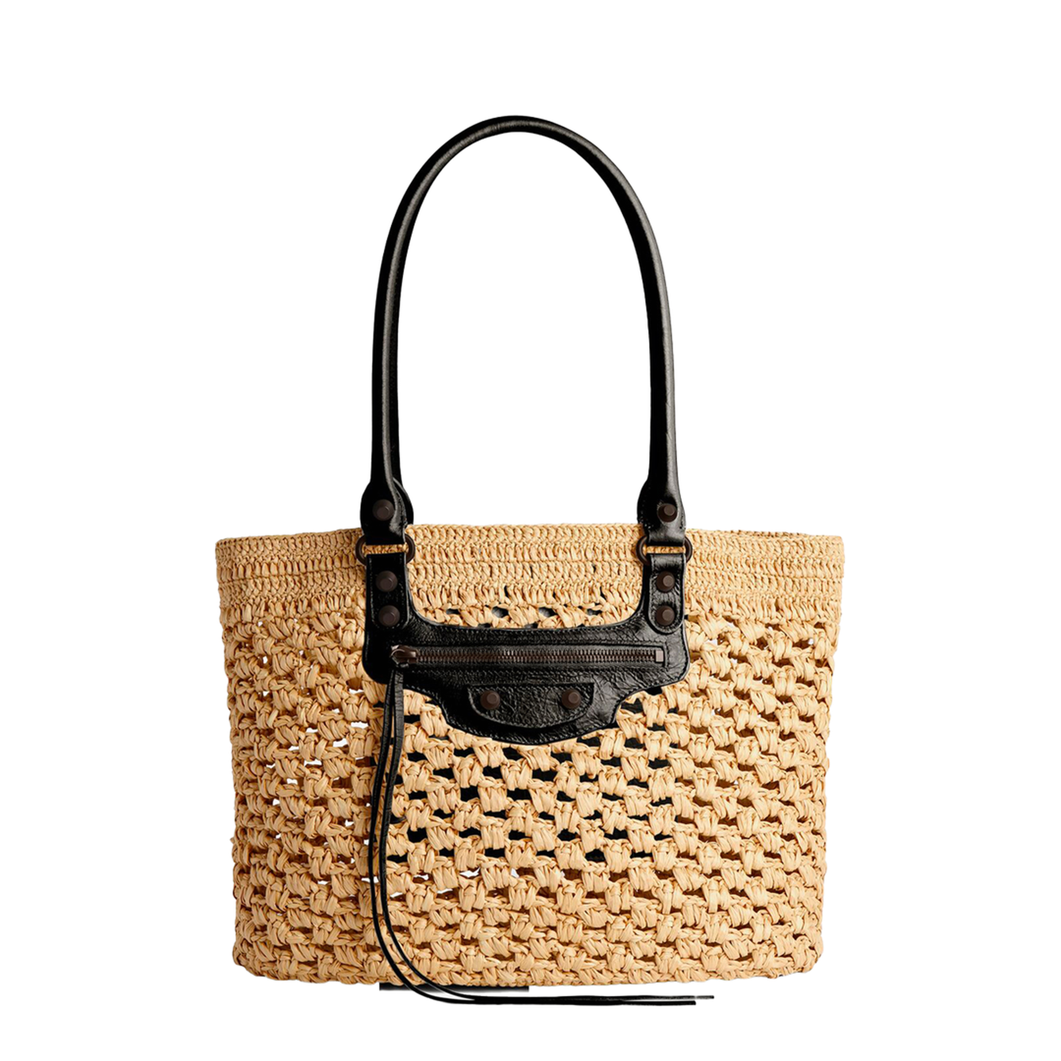 Le City Medium Raffia-Effect Fabric Basket Bag - Natural/Black - Image 5