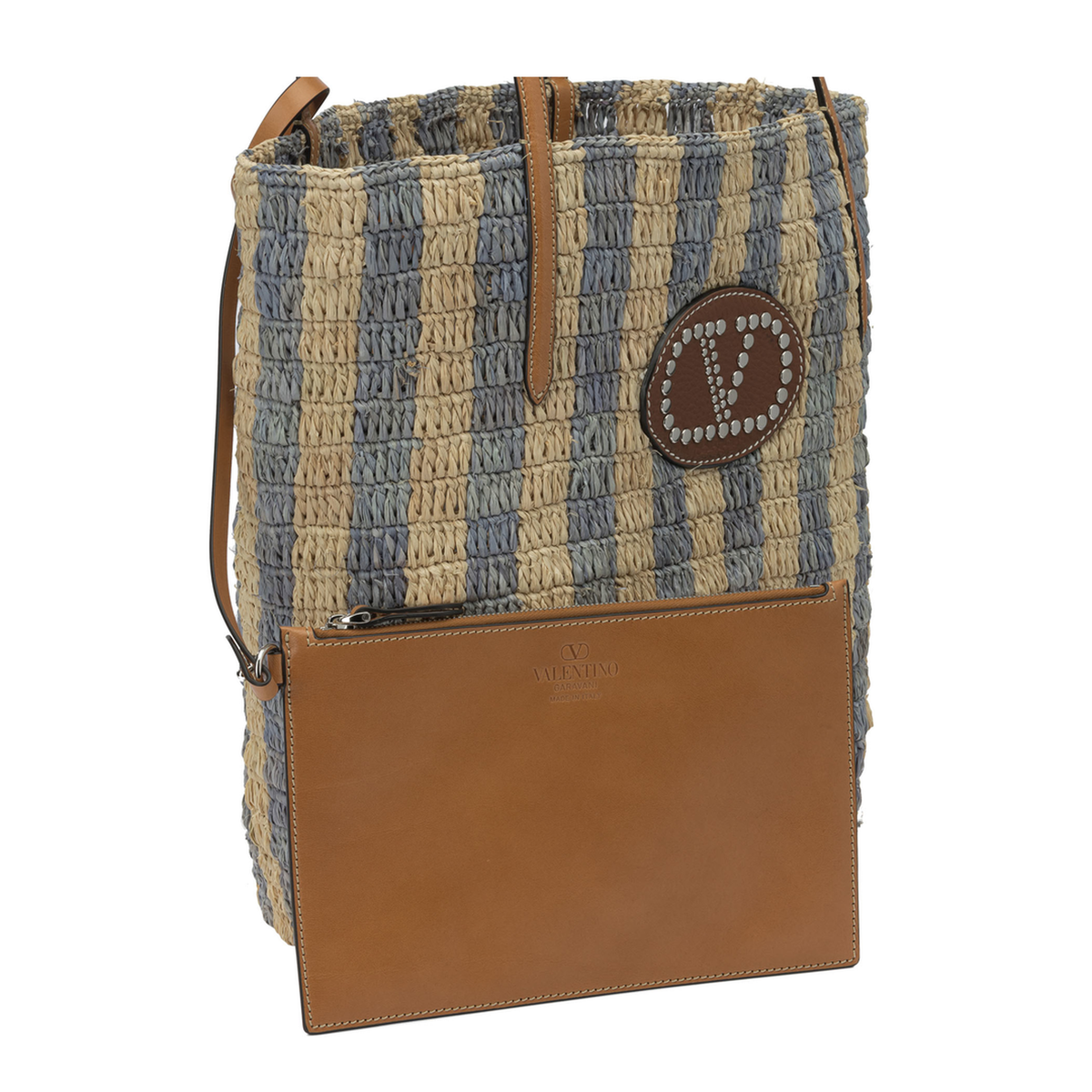 Striped Raffia Tote Bags - Natural/Blue - Image 4