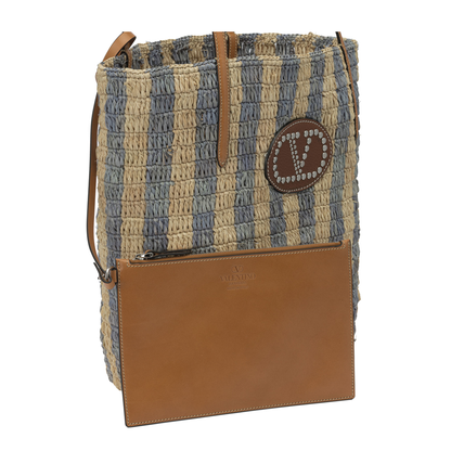 Striped Raffia Tote Bags - Natural/Blue - Image 4