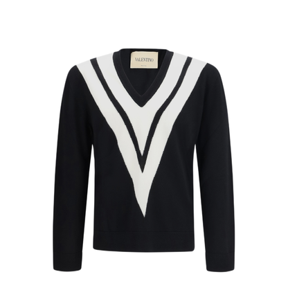 Sweater in Virgin Wool with Intarsia V Detail - Image 1