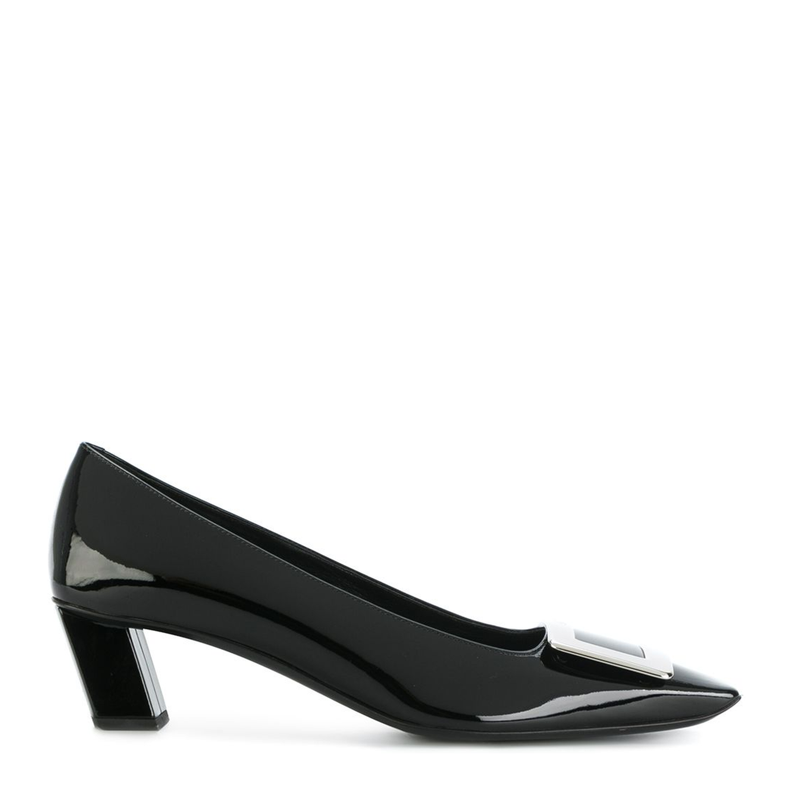 black calfskin pumps with buckle and wide heel - Image 1