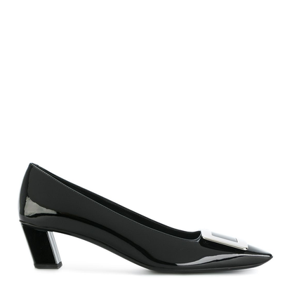 black calfskin pumps with buckle and wide heel - Image 1