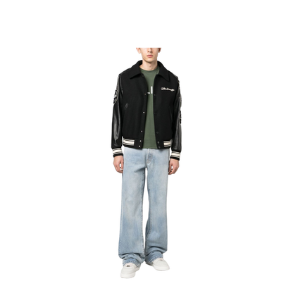 Black Wool Bomber Jacket with Patch - Image 4