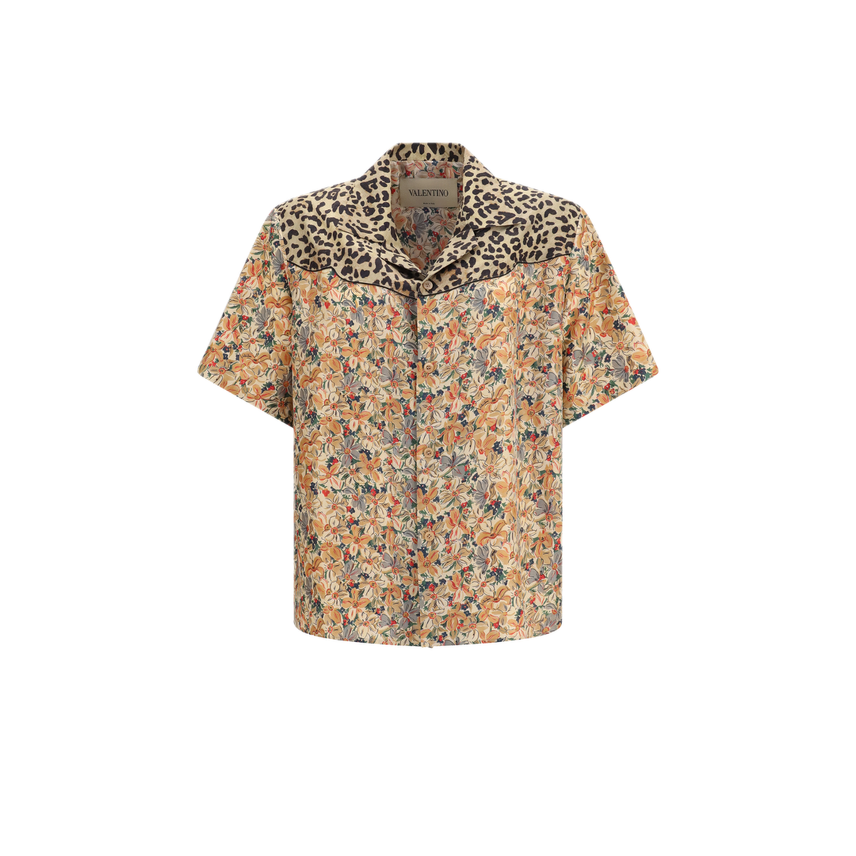 Short Sleeve Floral And Leopard Print Shirt - Image 1