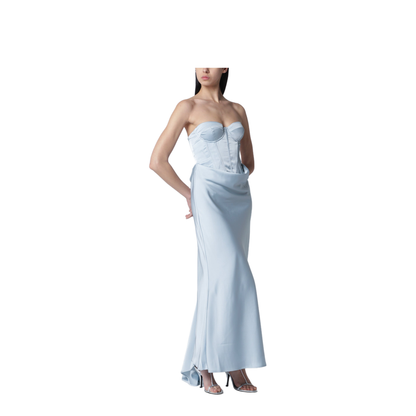 Strapless Long Corset Satin Dress in Plein Air - Image 1
