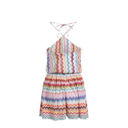 Short Jumpsuit in Lamé Viscose with Pixel-Effect Zigzag Pattern - Image 2