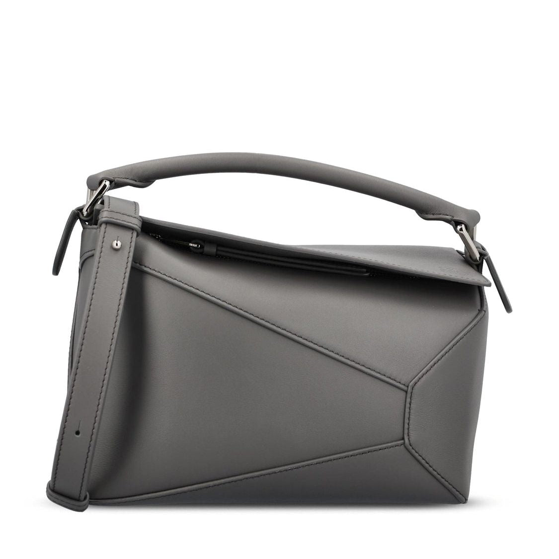 Puzzle Edge Small Calfskin Crossbody Bag - Slate Grey