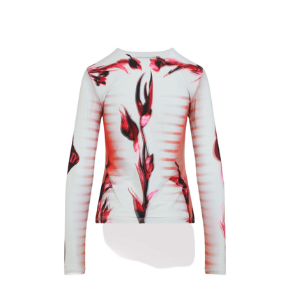 Layered Long Sleeves Top Printed Flower Body Morphing Mariniere - Image 4