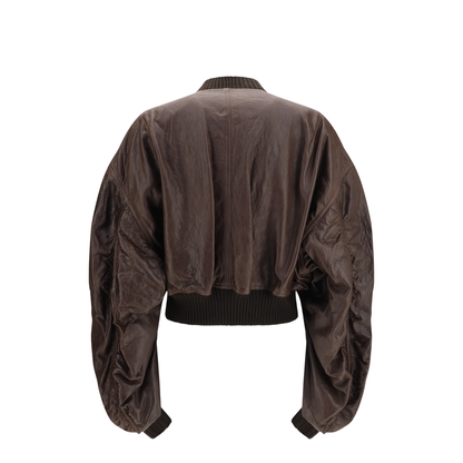 Cropped Leather Bomber Jacket - Image 2