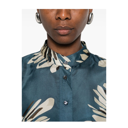 Women's Printed Silk Shirt Blue - Image 4
