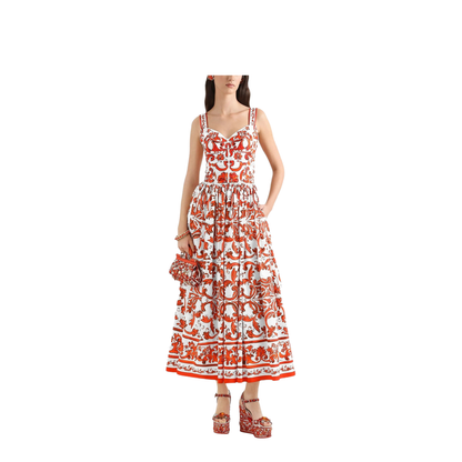 Long Dress in Poplin Maiolica Print - Image 2