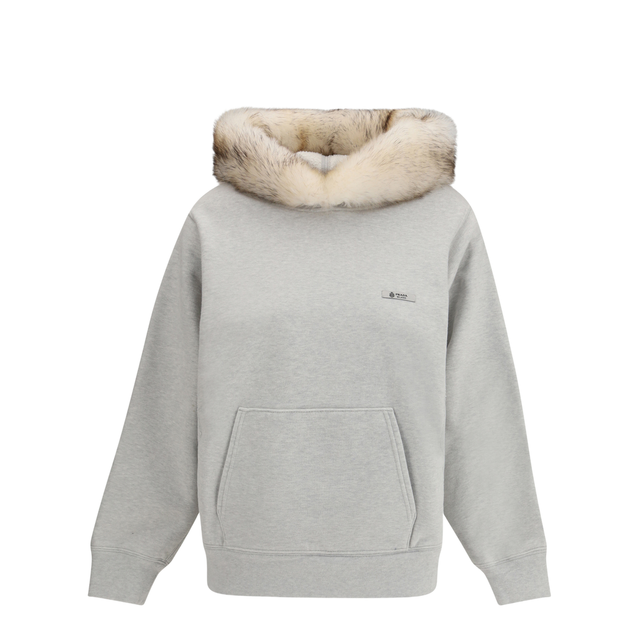 Hoodie features a hood lined in shearling - Image 1