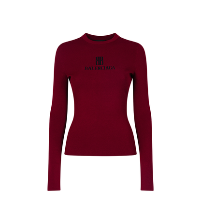 Ribbed Crewneck Long-Sleeved Fitted Top - Image 1