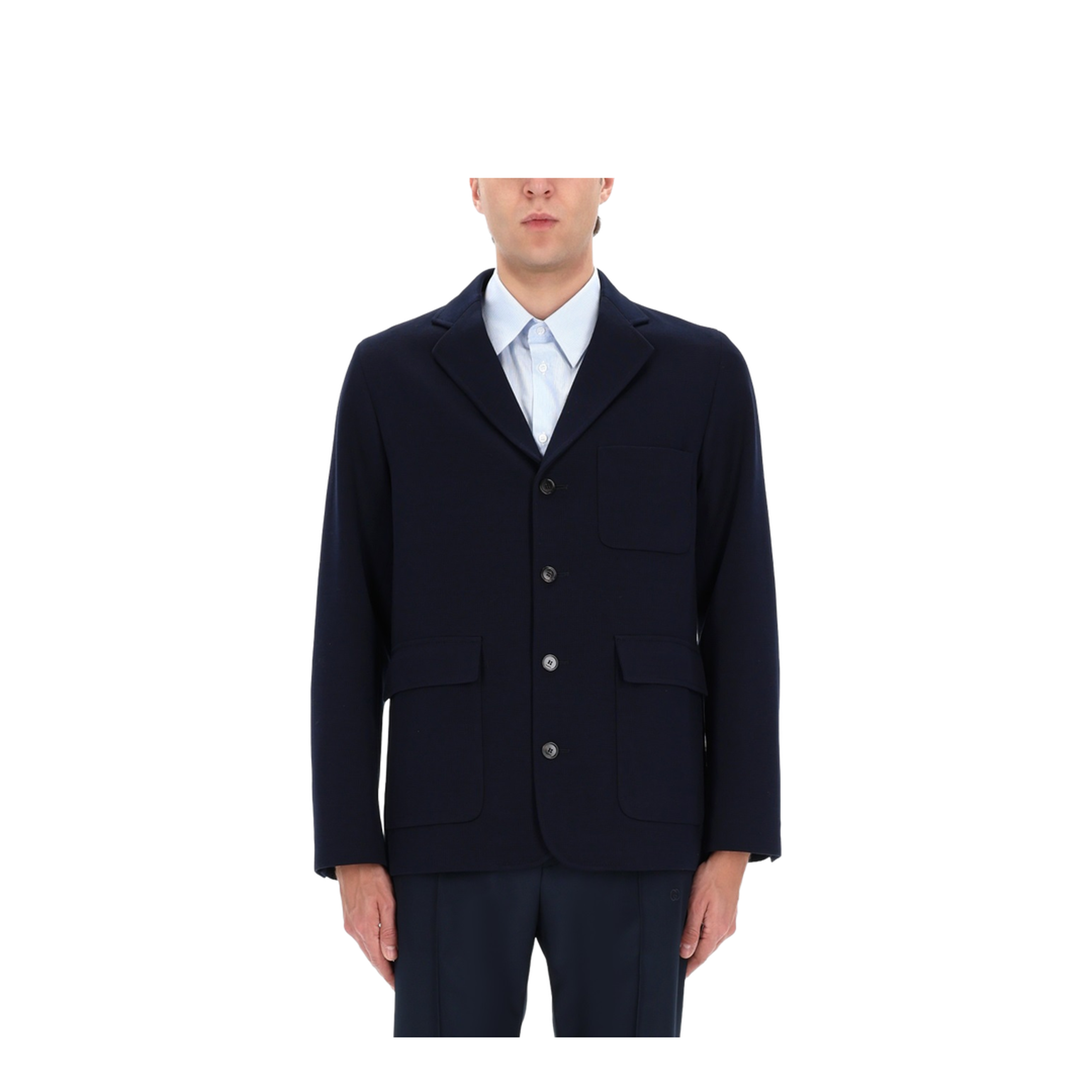 Single-breast Cotton Jersey Jacket in Dark Blue - Image 4