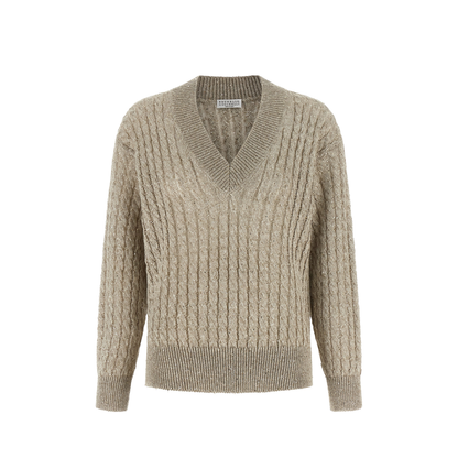 V-Neck Knitted Sweater - Beige - Image 1