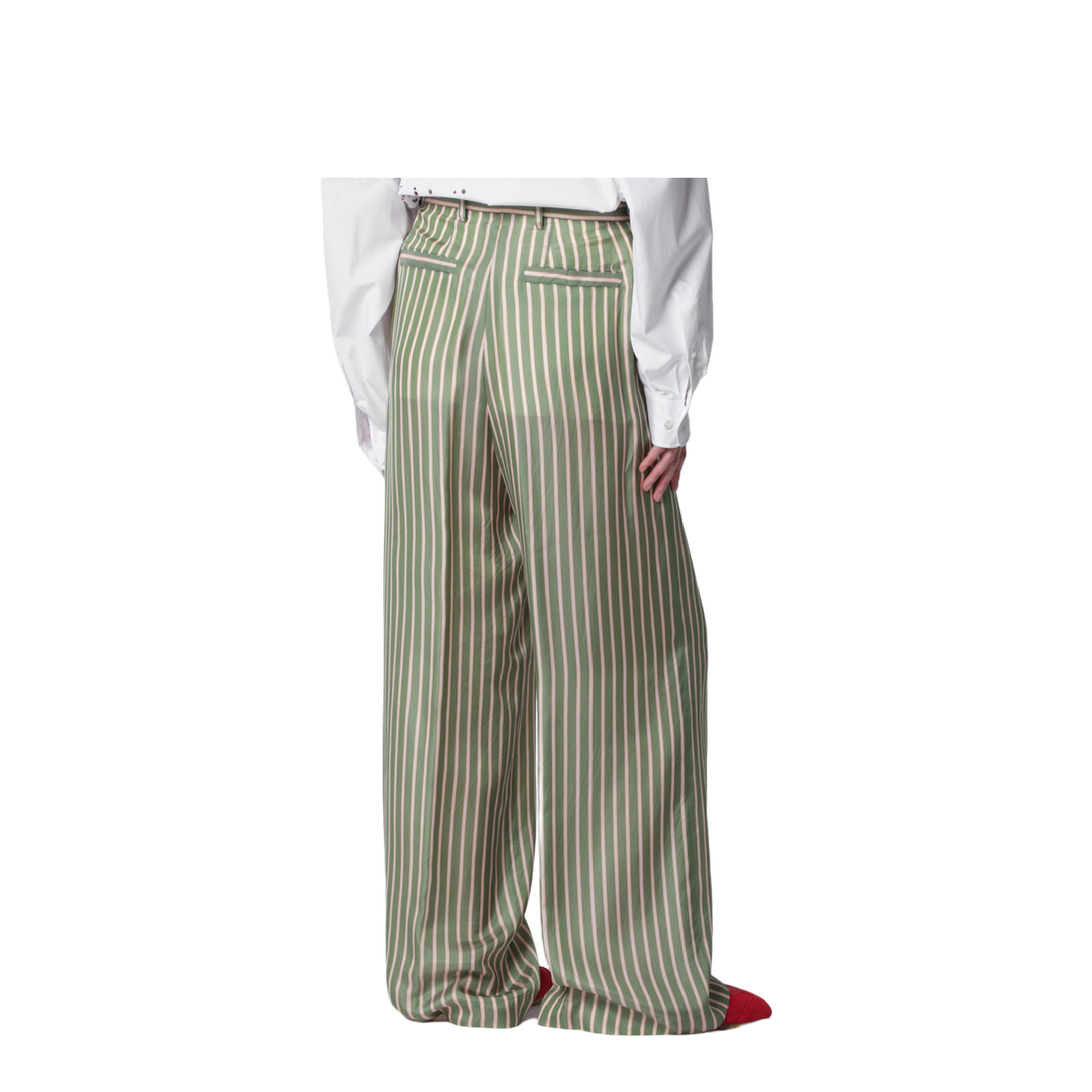 Wide-leg green striped trousers - Image 2