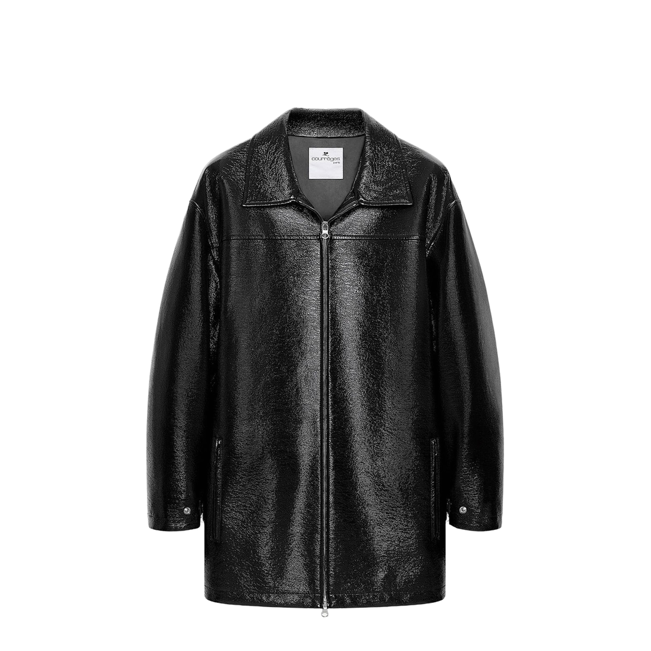 Zipped Vinyl Maxi Bomber Jacket - Image 1